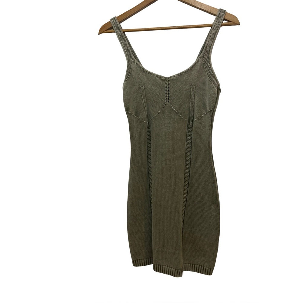Promesa Twist Me Around Cable Knit Mini Tank Dress Medium Green